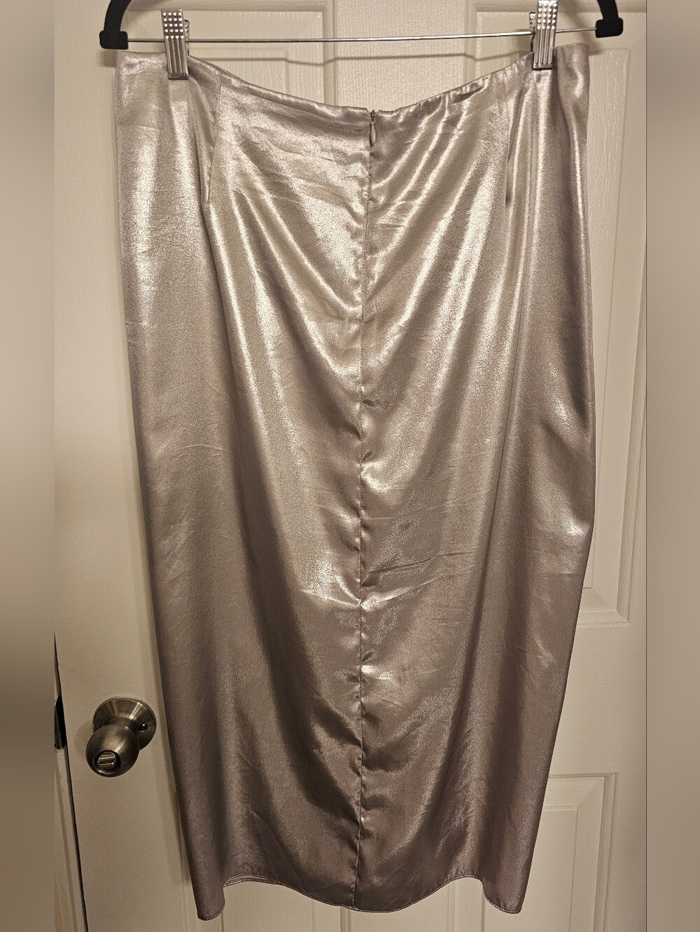ZARA Woman Metallic Silver Drape Front Midi Skirt Size XL - Picture 6 of 7